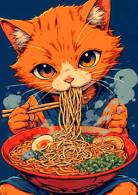 Ramen Time Cat – Retro Japanese Character Poster