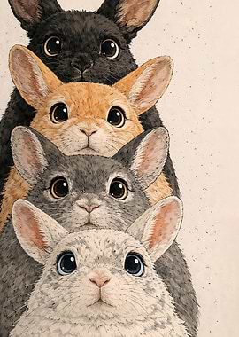 Stack of Cute Bunnies