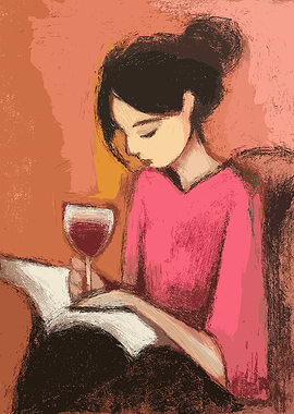 Woman Reading with Wine