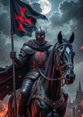 Templar Knight on Horse with Flag