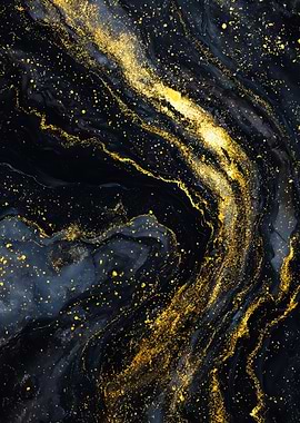 Gold Abstract Black Marble Swirl