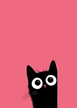 Peeking Black Cat with Big Eyes