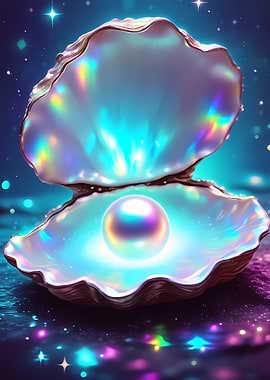 Glowing Pearl in an Open Seashell