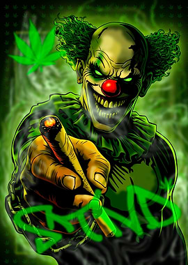Blunt Joker Stoner Clown Street Art – Neon Green Cannabis Illustration