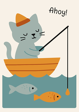 Cute Cat Fishing in a Boat