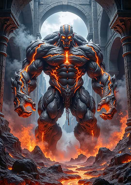 Dark Fantasy Demon in Ancient Ruins