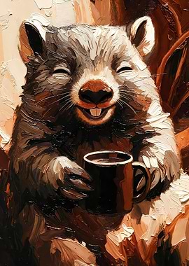 Wombat Enjoying Coffee