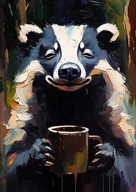 Badger with Coffee Mug