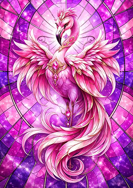 Pink Flamingo in Stained Glass