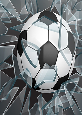 Soccer ball breaking through glass