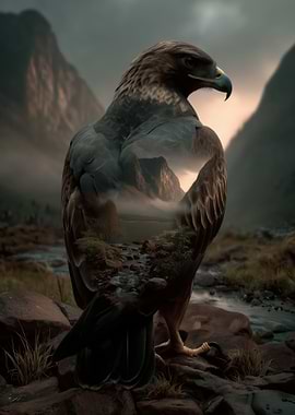 Eagle with Mountain Landscape Overlay