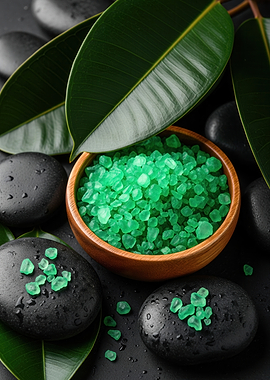 Spa stones and green bath salts