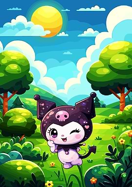 Kuromi Winking in a Sunny Meadow