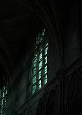 Gothic Cathedral Interior with Stained Glass
