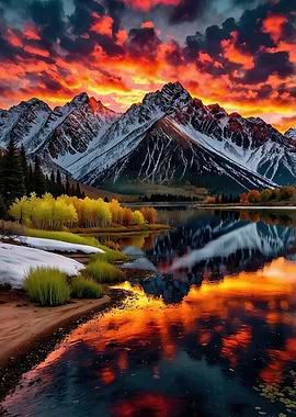 Mountain Lake Sunset Reflection