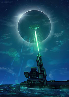 Sci-fi spaceship and alien planet