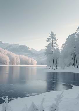 Serene Winter Lake and Mountains