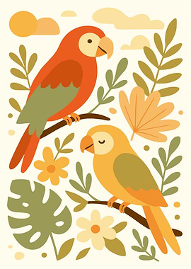 Two Parrots in a Tropical Setting