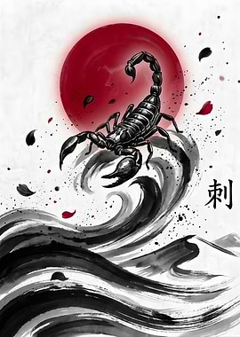 Scorpion on Waves with Red Sun