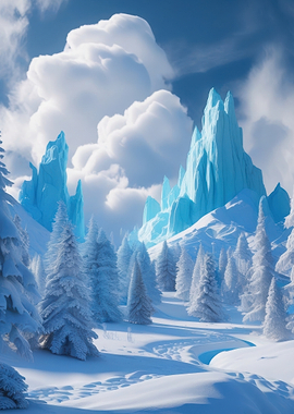 Enchanting Winter Landscape with Ice Peaks