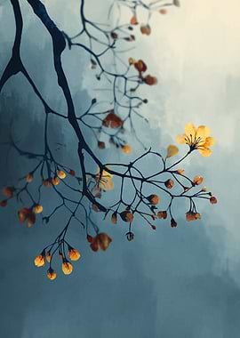 Delicate Yellow Flowers on Dark Branches