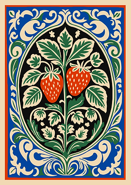 Strawberry Plant with Ornate Border