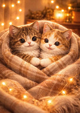 Two cute kittens wrapped in a blanket