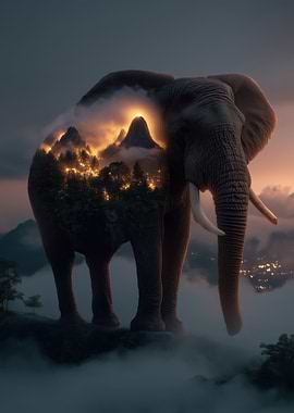 Elephant with Mountain Landscape Inside