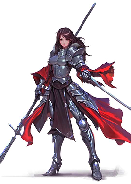Female Knight with Red Cape and Spear