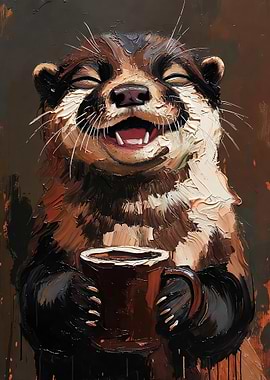 Otter with Coffee Mug