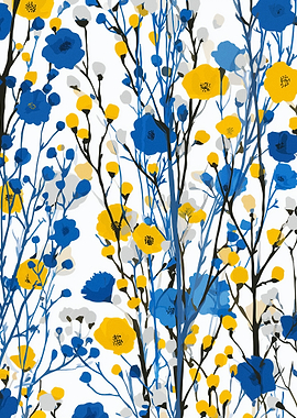 Blue and Yellow Floral Branches