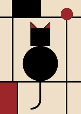 Abstract Black Cat in Mondrian Style