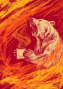 Bear Yawning with Coffee