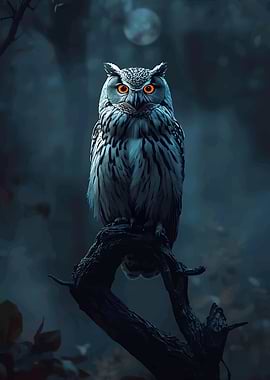 Owl perched on a branch at night