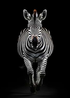 Zebra Running on Black Background