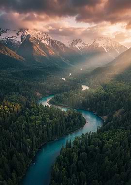 Majestic Mountain Valley River Sunrise