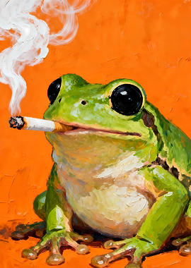 Frog Smoking a Cigarette