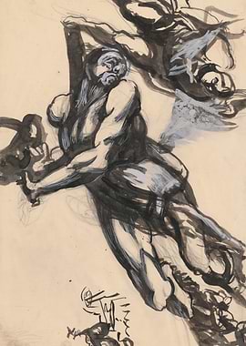 Dynamic Figure Study in Ink and Wash