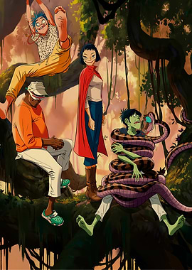 Gorillaz in a jungle setting