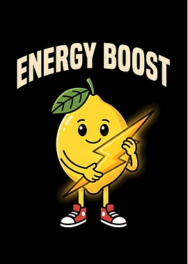Energetic Lemon Character with Lightning Bolt