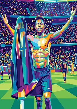 Désiré Doué Football Player Celebrating Victory