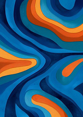 Abstract Wavy Blue and Orange Pattern