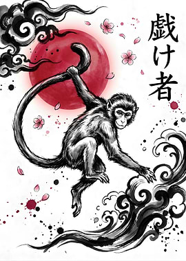 Monkey and Red Sun