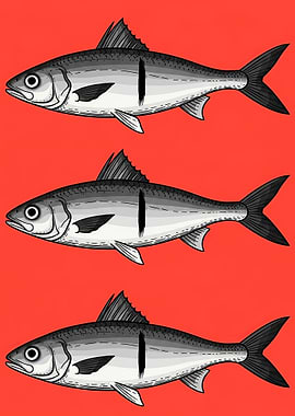 Three Sardines on Red Background