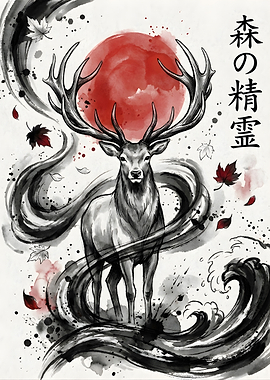 Majestic Stag Under Red Sun