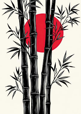 Black Bamboo and Red Sun