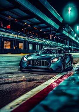 Mercedes-AMG GT3 Race Car at Night