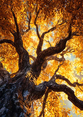 Golden Autumn Oak Tree Canopy