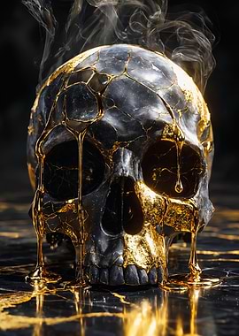 Gold Kintsugi Skull Marble Art