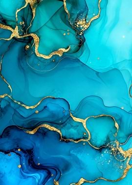 Abstract Teal and Gold Fluid Art